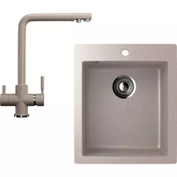 Кухонная мойка и смеситель Ulgran U-404 песочный (U-404-302, U-016-30)