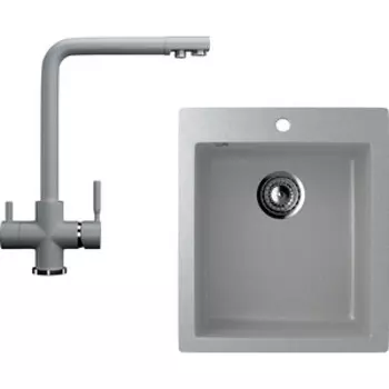 Кухонная мойка и смеситель Ulgran U-404 серый (U-404-310, U-016-310)