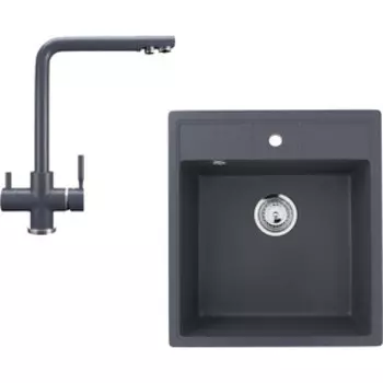 Кухонная мойка и смеситель Ulgran U-406-343, U-016-343 антрацит