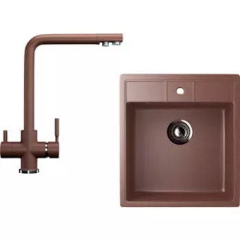 Кухонная мойка и смеситель Ulgran U-406 терракотовый (U-406-307, U-016-307)