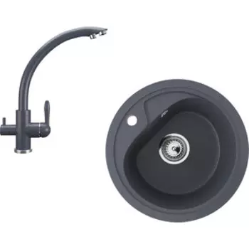 Кухонная мойка и смеситель Ulgran U-500-343, U-017-343 антрацит