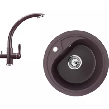 Кухонная мойка и смеситель Ulgran U-500-345, U-017-345 шоколад