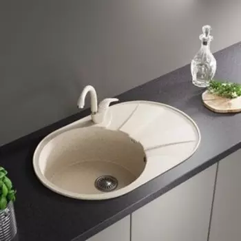 Кухонная мойка и смеситель ZOX ZX-GM 03 74х48 с крылом, бежевая