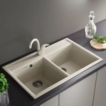 Кухонная мойка и смеситель ZOX ZX-GM 10 78х51 двухчашевая песочная