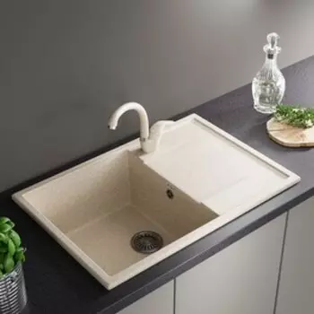 Кухонная мойка и смеситель ZOX ZX-GM 12 76х51 с крылом, бежевая