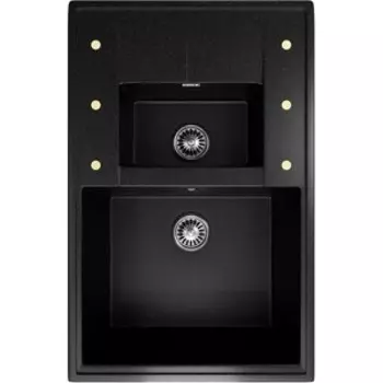 Кухонная мойка ZOX ZX-GM 07 74х48 с крылом и дополнительной чашей, черная (4630085462057)