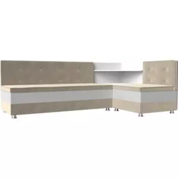 Кухонный диван АртМебель Милан микровельвет бежевый-белый правый