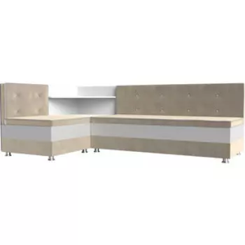 Кухонный диван АртМебель Милан микровельвет бежевый-белый левый