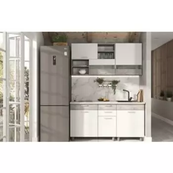 Кухонный гарнитур Стендмебель Денвер ЛДСП 1.6 (ателье светлый/белый шагрень)