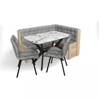 Кухонный Набор Бител Скамья Угловая Квадро (Дуб Сонома, Велюр Графит)+Стул Рим (Черный/В. Графит) 2 Шт.+Стол Неаполь (См-1) (BIT001342)