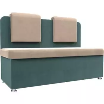Кухонный прямой диван АртМебель Маккон 2-х местный велюр бежевый/бирюза