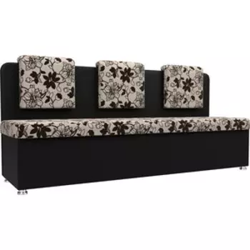 Кухонный прямой диван АртМебель Маккон 3-х местный рогожка на флоке экокожа черный