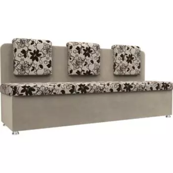 Кухонный прямой диван АртМебель Маккон 3-х местный рогожка на флоке вельвет бежевый