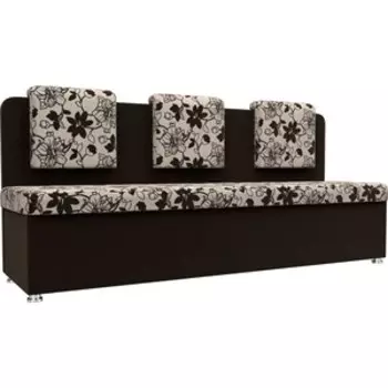 Кухонный прямой диван АртМебель Маккон 3-х местный рогожка на флоке вельвет коричневый