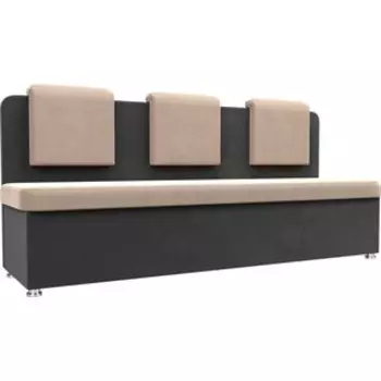 Кухонный прямой диван АртМебель Маккон 3-х местный велюр бежевый/серый