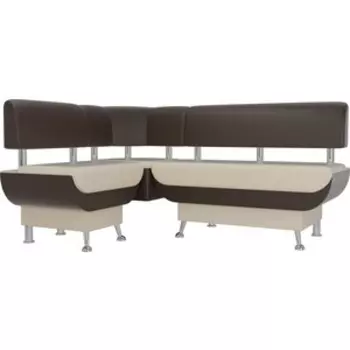 Кухонный угловой диван АртМебель Альфа эко кожа бежевый коричневый левый угол