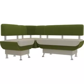 Кухонный угловой диван АртМебель Альфа микровельвет бежевый зеленый левый угол