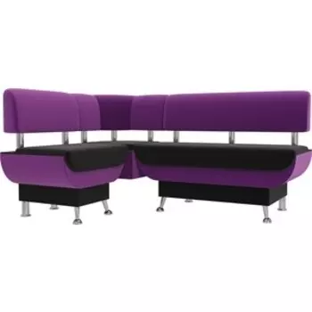 Кухонный угловой диван АртМебель Альфа микровельвет черный фиолетовый левый угол