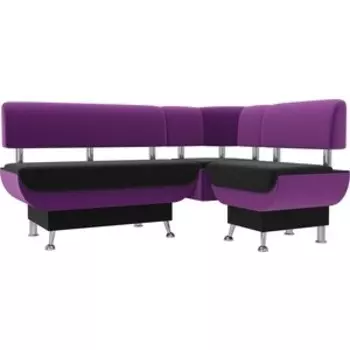 Кухонный угловой диван АртМебель Альфа микровельвет черный фиолетовый правый угол
