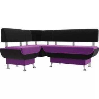 Кухонный угловой диван АртМебель Альфа микровельвет фиолетовый черный левый угол