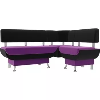 Кухонный угловой диван АртМебель Альфа микровельвет фиолетовый черный правый угол