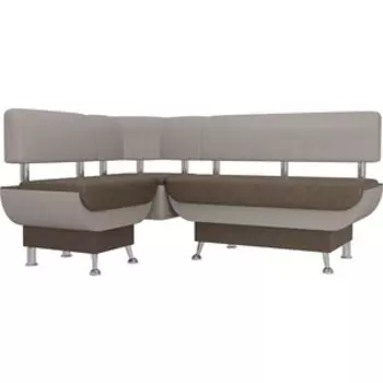 Кухонный угловой диван АртМебель Альфа рогожка коричневый бежевый левый угол