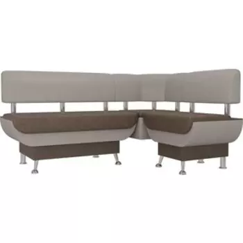 Кухонный угловой диван АртМебель Альфа рогожка коричневый бежевый правый угол