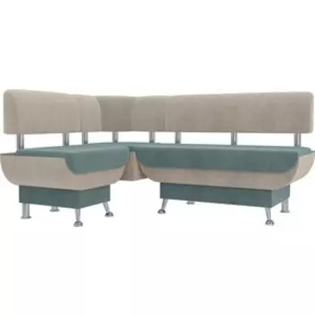 Кухонный угловой диван АртМебель Альфа велюр бирюза бежевый левый угол