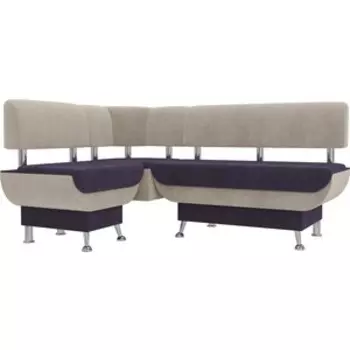 Кухонный угловой диван АртМебель Альфа велюр фиолетовый бежевый левый угол