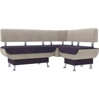 Кухонный угловой диван АртМебель Альфа велюр фиолетовый бежевый правый угол