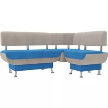Кухонный угловой диван АртМебель Альфа велюр голубой бежевый правый угол