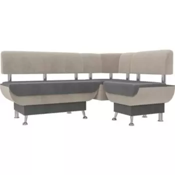 Кухонный угловой диван АртМебель Альфа велюр серый бежевый правый угол