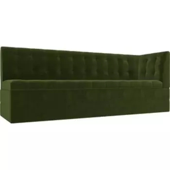 Кухонный угловой диван АртМебель Бриз вельвет зеленый правый угол
