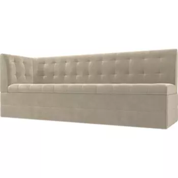 Кухонный угловой диван АртМебель Бриз вельвет бежевый левый угол