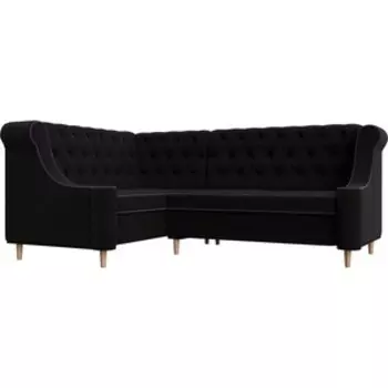 Кухонный угловой диван АртМебель Бронкс микровельвет черный левый угол