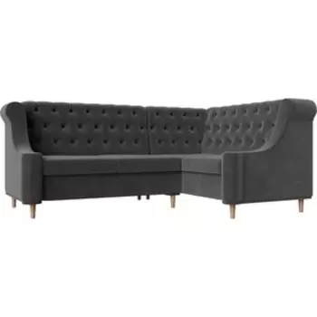 Кухонный угловой диван АртМебель Бронкс велюр серый правый угол