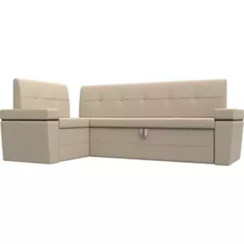 Кухонный угловой диван АртМебель Деметра эко-кожа (бежевый) левый угол