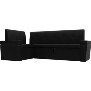 Кухонный угловой диван АртМебель Деметра эко-кожа (черный) левый угол