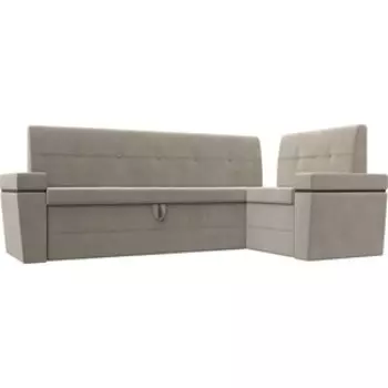 Кухонный угловой диван АртМебель Деметра микровельвет (бежевый правый угол