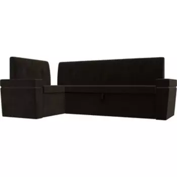 Кухонный угловой диван АртМебель Деметра микровельвет (коричневый) левый угол