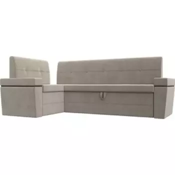 Кухонный угловой диван АртМебель Деметра микровельвет (бежевый левый угол