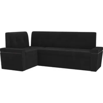 Кухонный угловой диван АртМебель Деметра велюр черный левый угол