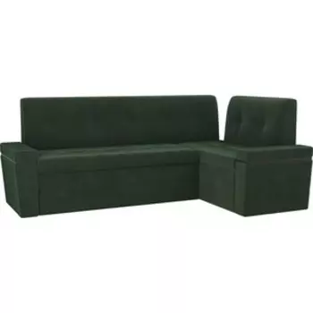 Кухонный угловой диван АртМебель Деметра велюр зеленый правый угол