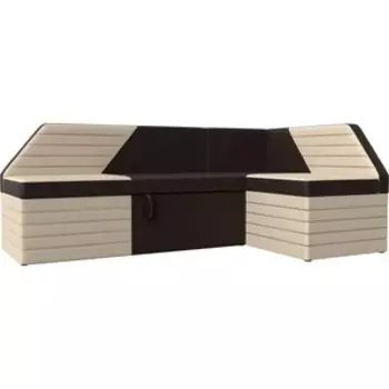 Кухонный угловой диван АртМебель Дуглас эко кожа коричневый бежевый правый угол