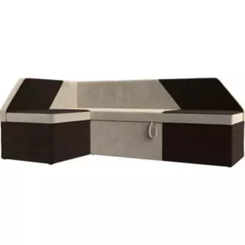 Кухонный угловой диван АртМебель Дуглас микровельвет бежевый коричневый левый угол