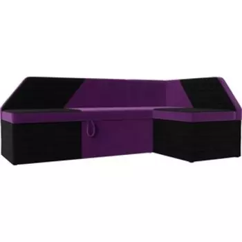 Кухонный угловой диван АртМебель Дуглас микровельвет фиолетовый черный правый угол