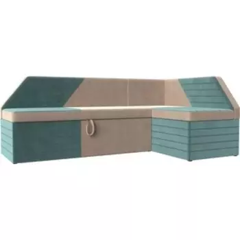 Кухонный угловой диван АртМебель Дуглас велюр бежевый бирюза правый угол