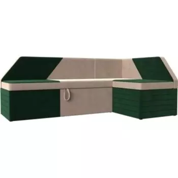 Кухонный угловой диван АртМебель Дуглас велюр бежевый зеленый правый угол