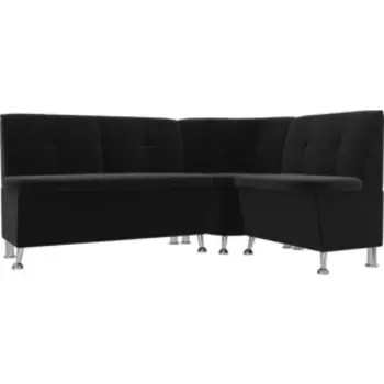 Кухонный угловой диван АртМебель Феникс микровельвет черный правый угол