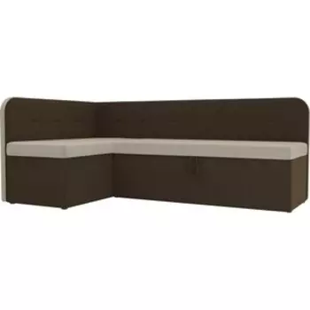 Кухонный угловой диван АртМебель Форест микровельвет бежевый коричневый левый угол